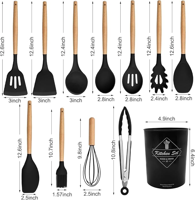 Silicone Kitchen Spatula and Utensils Spoon Set 12-Piece