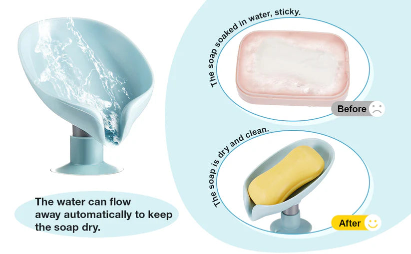 Leaf Shaped Self-Draining Soap Holder with Suction Cup