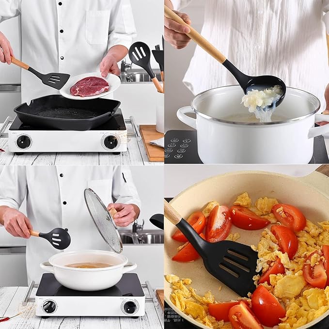 Silicone Kitchen Spatula and Utensils Spoon Set 12-Piece