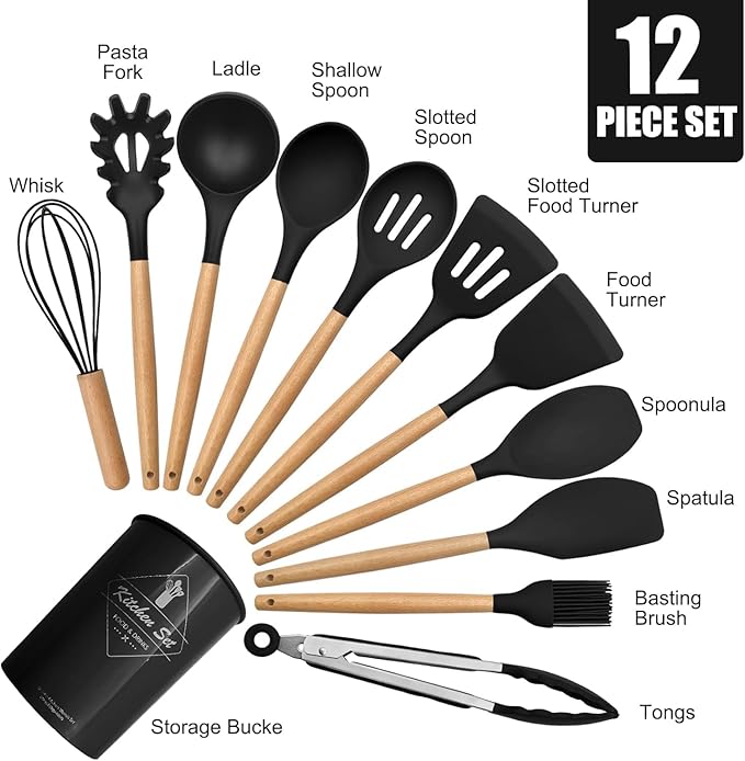 Silicone Kitchen Spatula and Utensils Spoon Set 12-Piece