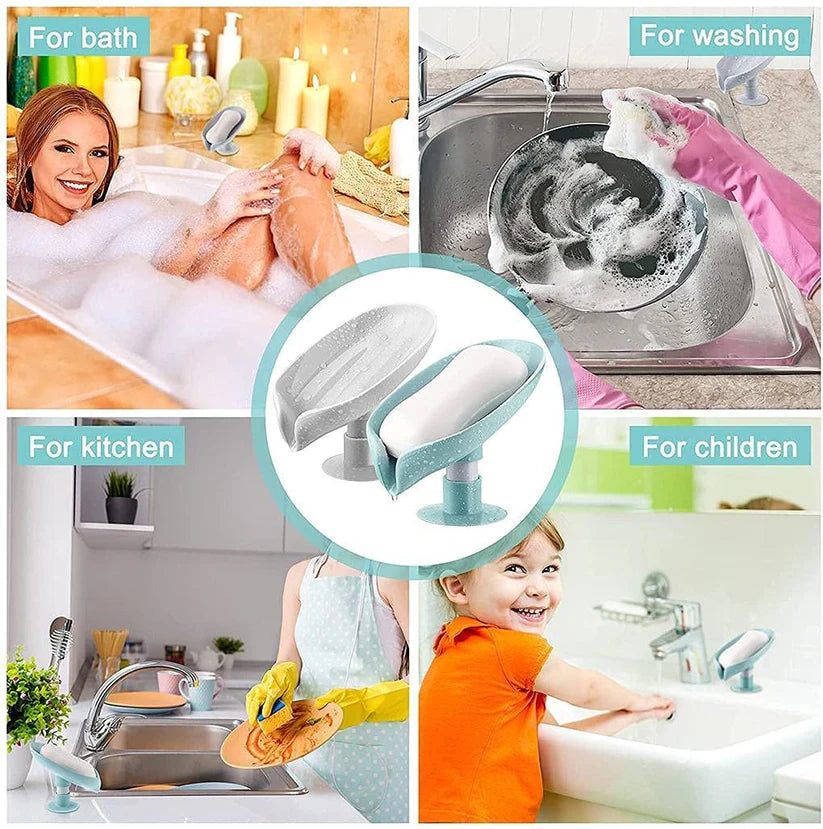 Leaf Shaped Self-Draining Soap Holder with Suction Cup