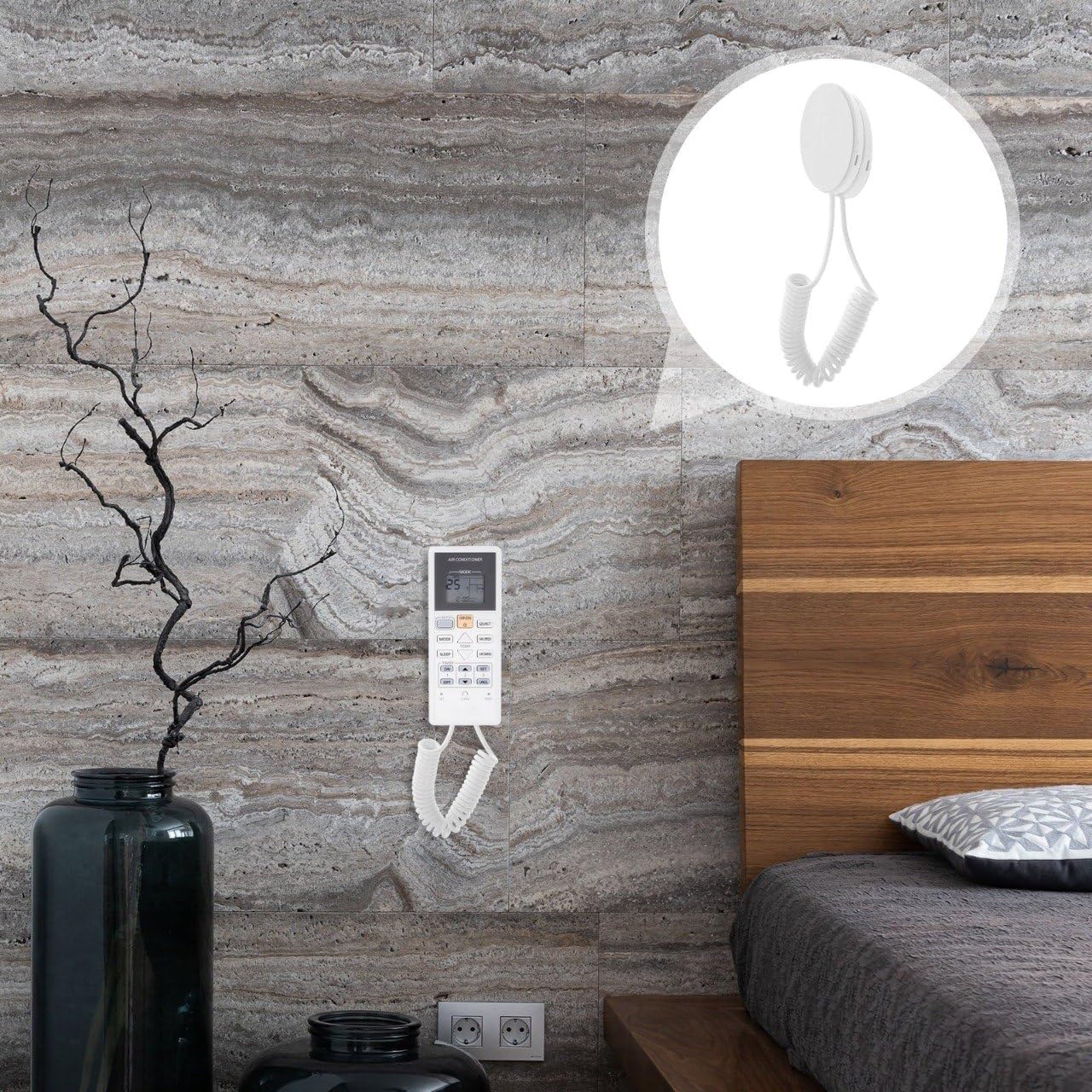 Magnetic Remote Control Holders Wall Mount with Spring Ropes