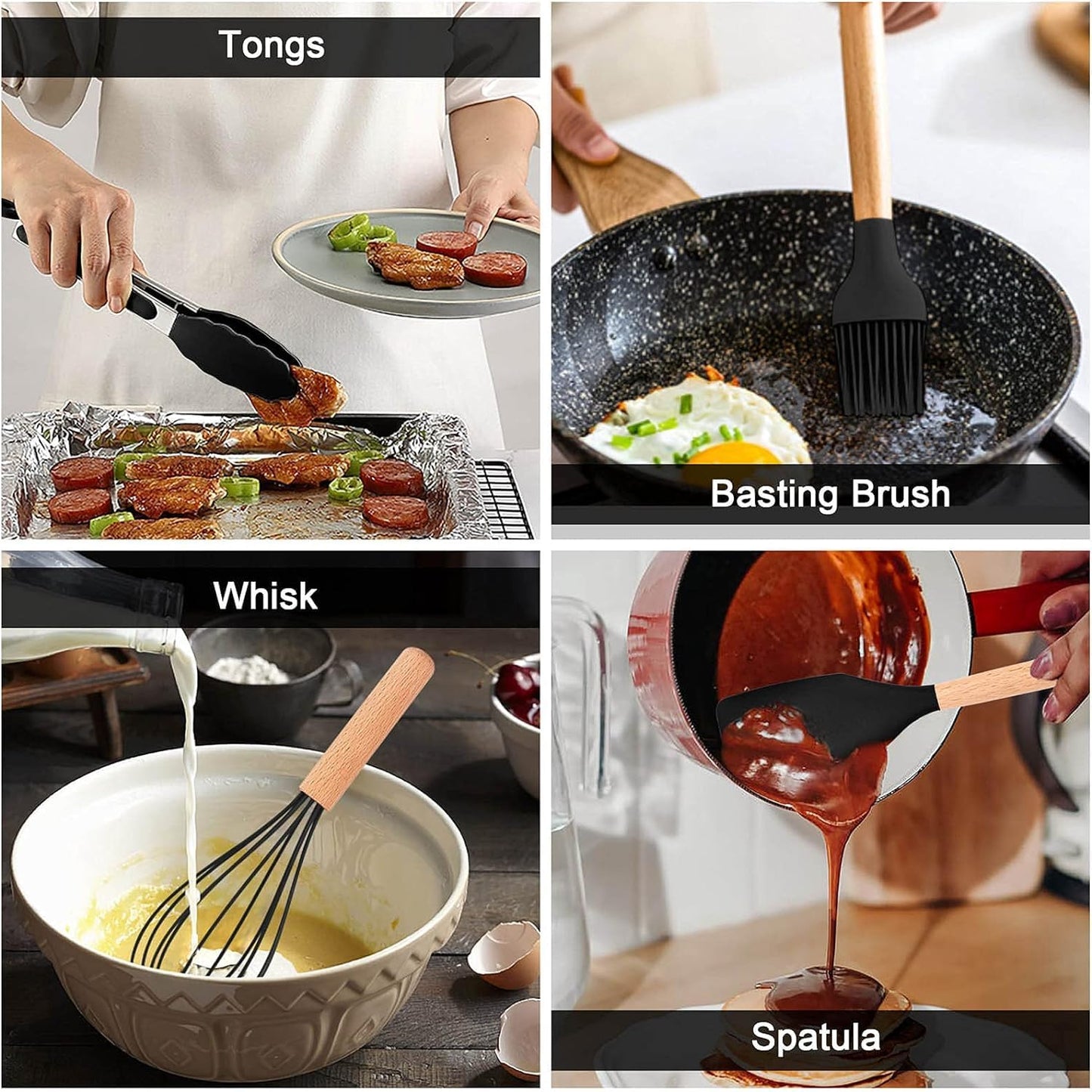 Silicone Kitchen Spatula and Utensils Spoon Set 12-Piece