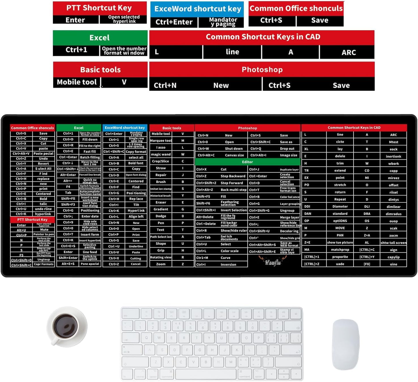 Anti-Slip Keyboard Pad with Office Excel Microsoft Software Shortcuts(80*30cm)