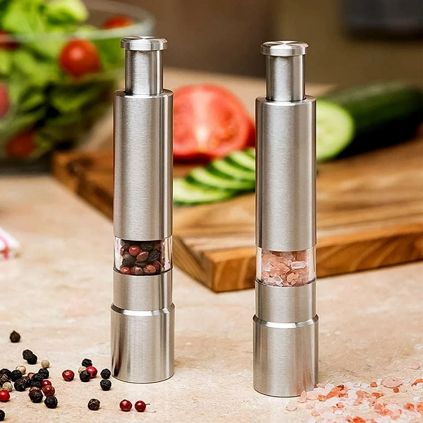 Stainless Steel Thumb Presser Salt and Pepper Grinder