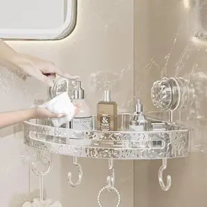 Suction Cup Corner Bathroom Shelf with Hooks