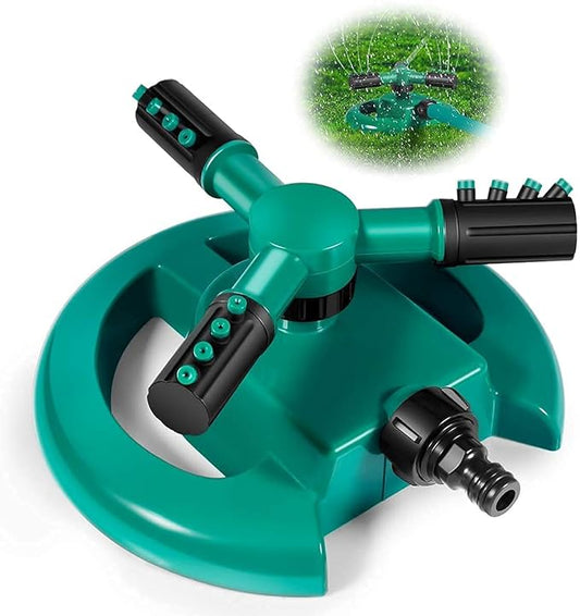 Automatic 360 ° Rotating Adjustable Round 3 Arm Lawn Water Sprinkler(Pipe connector screws included)
