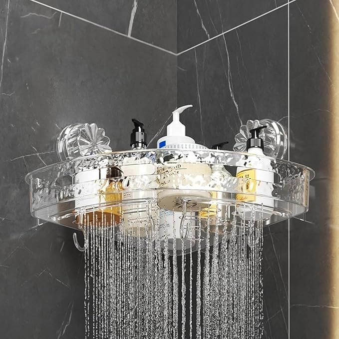Suction Cup Corner Bathroom Shelf with Hooks