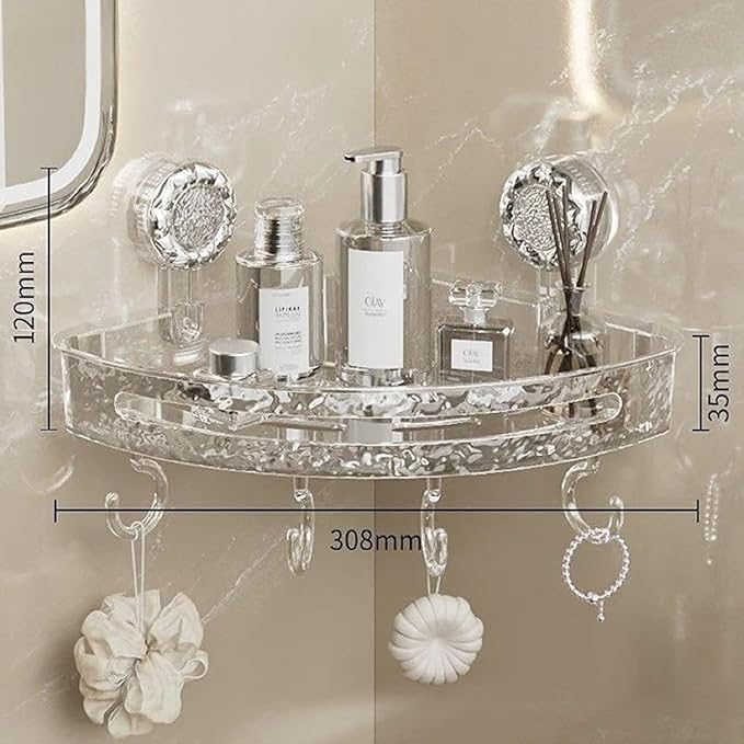 Suction Cup Corner Bathroom Shelf with Hooks