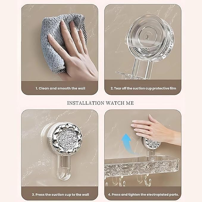 Suction Cup Corner Bathroom Shelf with Hooks