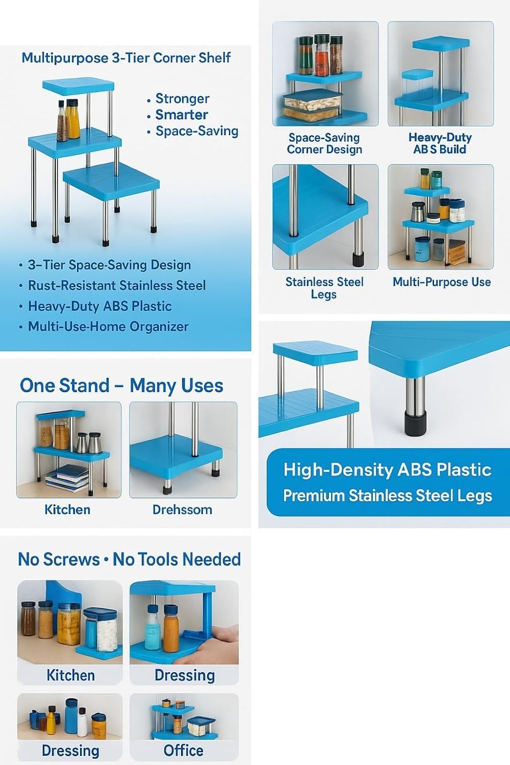 3 Tier Adjustable Stand For Office/Cabinet & Bathroom