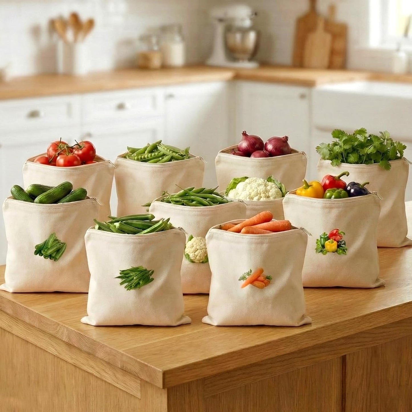 Cotton Reusable Vegetable Bags for Fridge