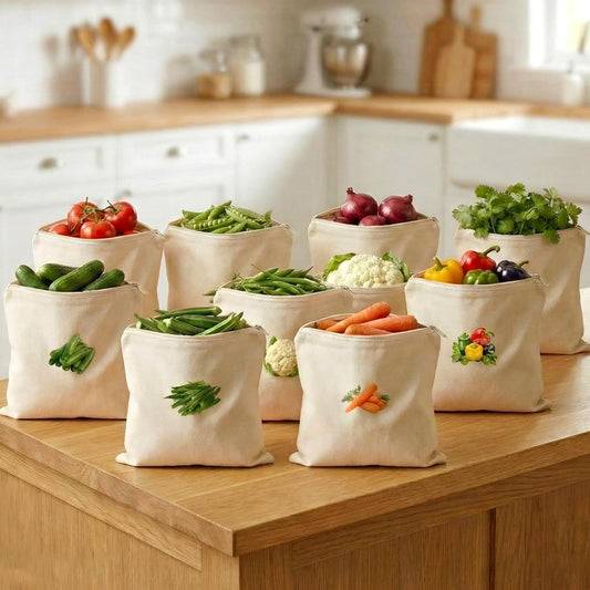 Cotton Reusable Vegetable Bags for Fridge