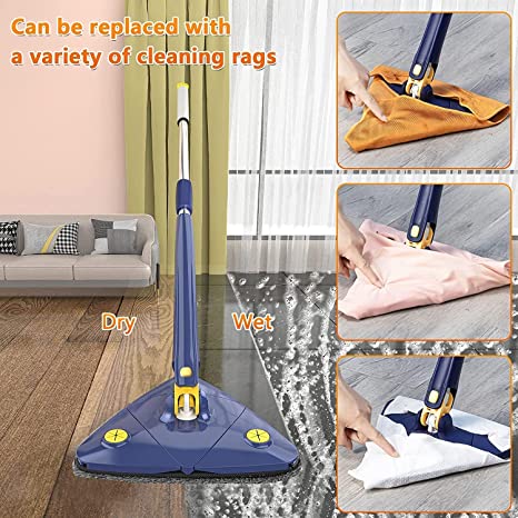 360° Rotatable Adjustable Triangle Mop with Stainless Steel Long Handle