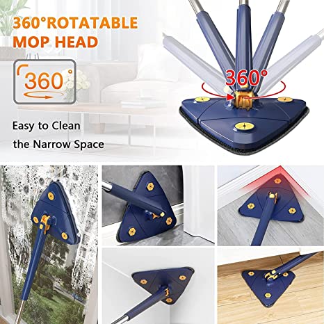 360° Rotatable Adjustable Triangle Mop with Stainless Steel Long Handle