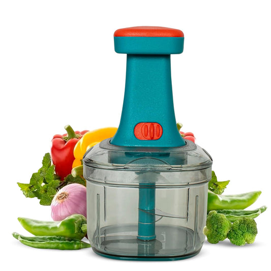 Manual Hand Press Push Chopper with 3 Blades for Effortless Chopping Vegetables & Fruits (Assorted, 650 ml, Plastic)