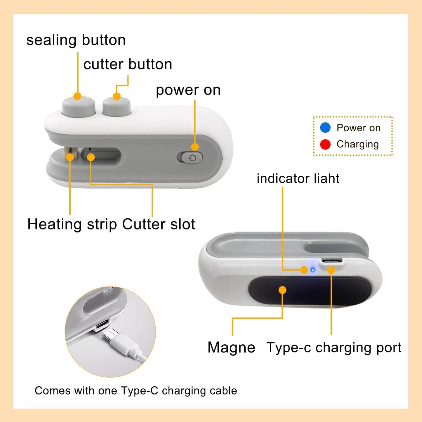 Portable Rechargeable 2 in 1 Vacuum Food Sealer for Plastic Bags, Snacks & Food Storage