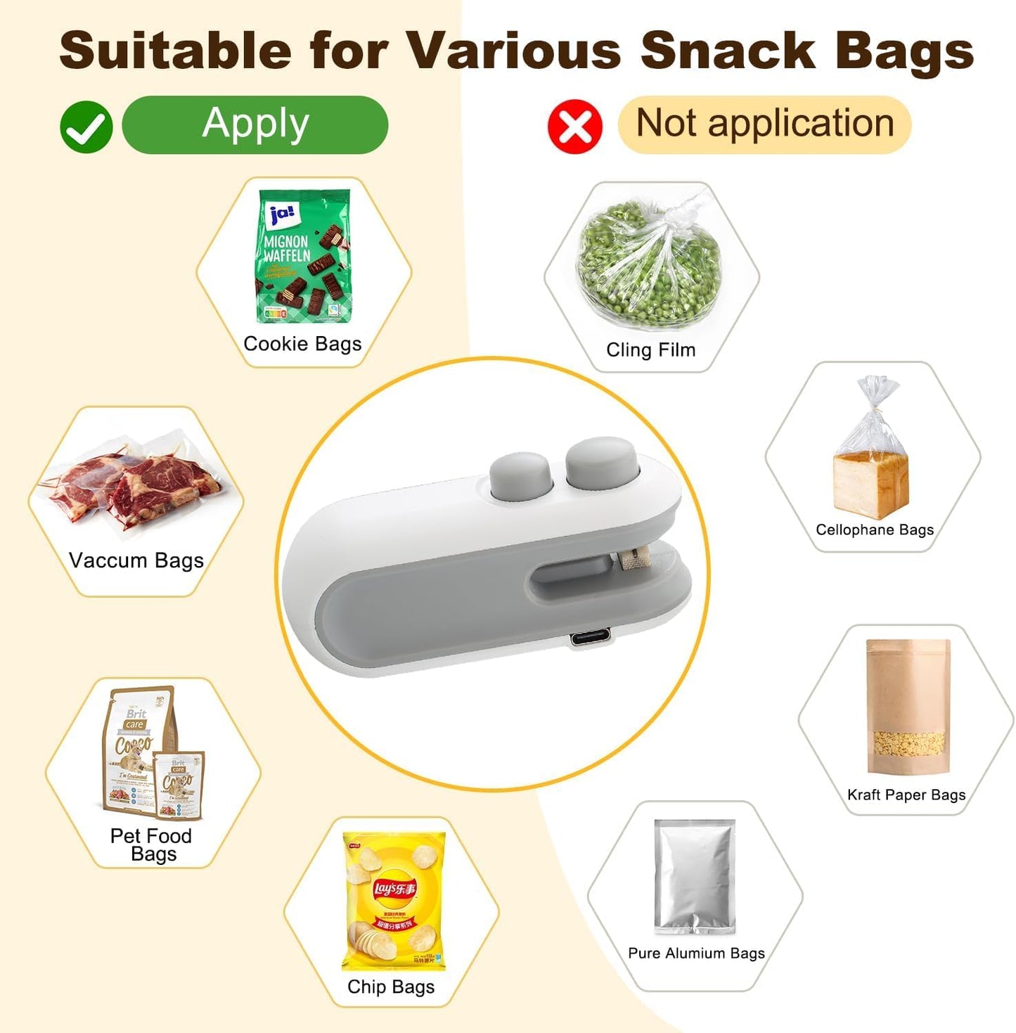 Portable Rechargeable 2 in 1 Vacuum Food Sealer for Plastic Bags, Snacks & Food Storage