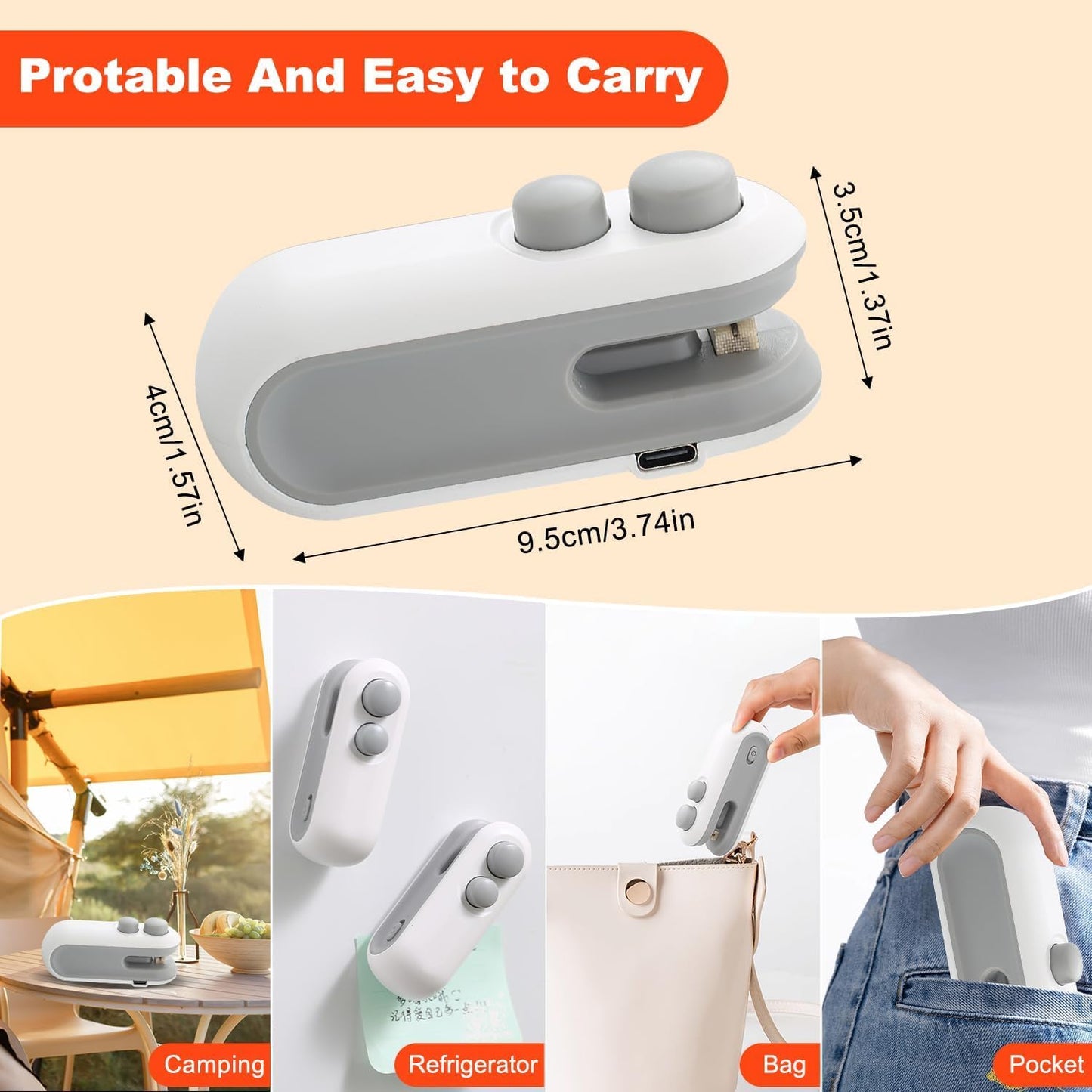 Portable Rechargeable 2 in 1 Vacuum Food Sealer for Plastic Bags, Snacks & Food Storage